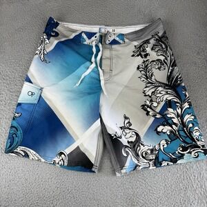 Op Shorts Men's 36 Swim Trunks Bottom Aqua Falls Blue & White Ocean Pacific Surf